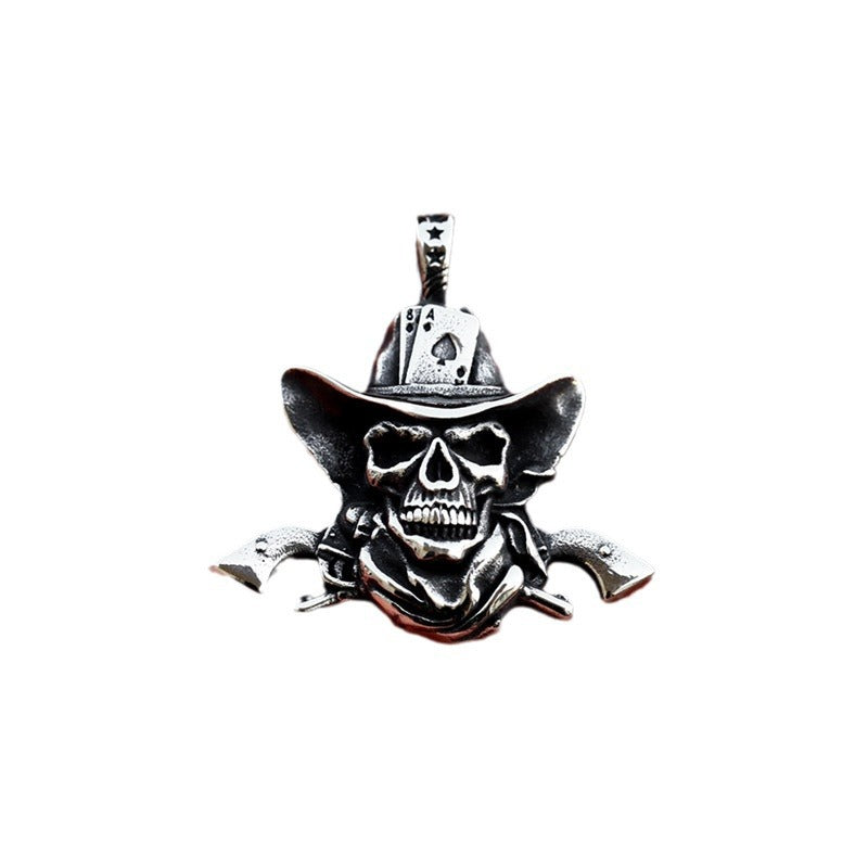 Retro Titanium Steel Skull Pendant for Men - European and American Denim Jewelry Collection