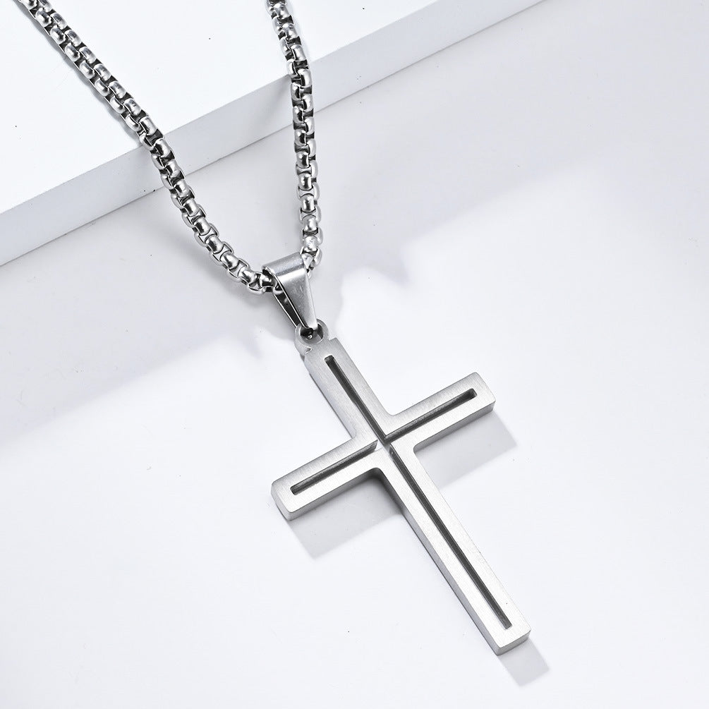 Cross-Border Simple Titanium Steel Cross Necklace for Men