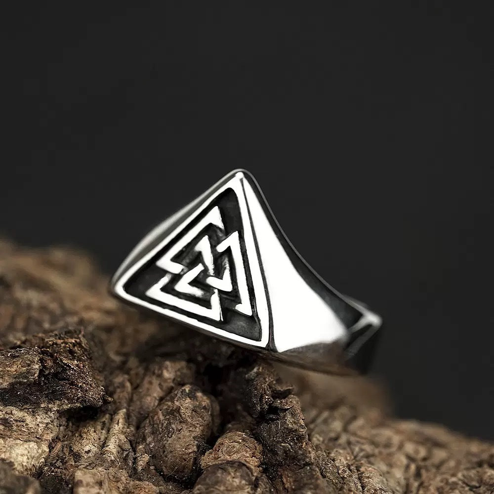 Planderful Odin Rune Ring Stainless Steel Nordic Triangle Logo For Men Unisex Hip Hop Jewelry