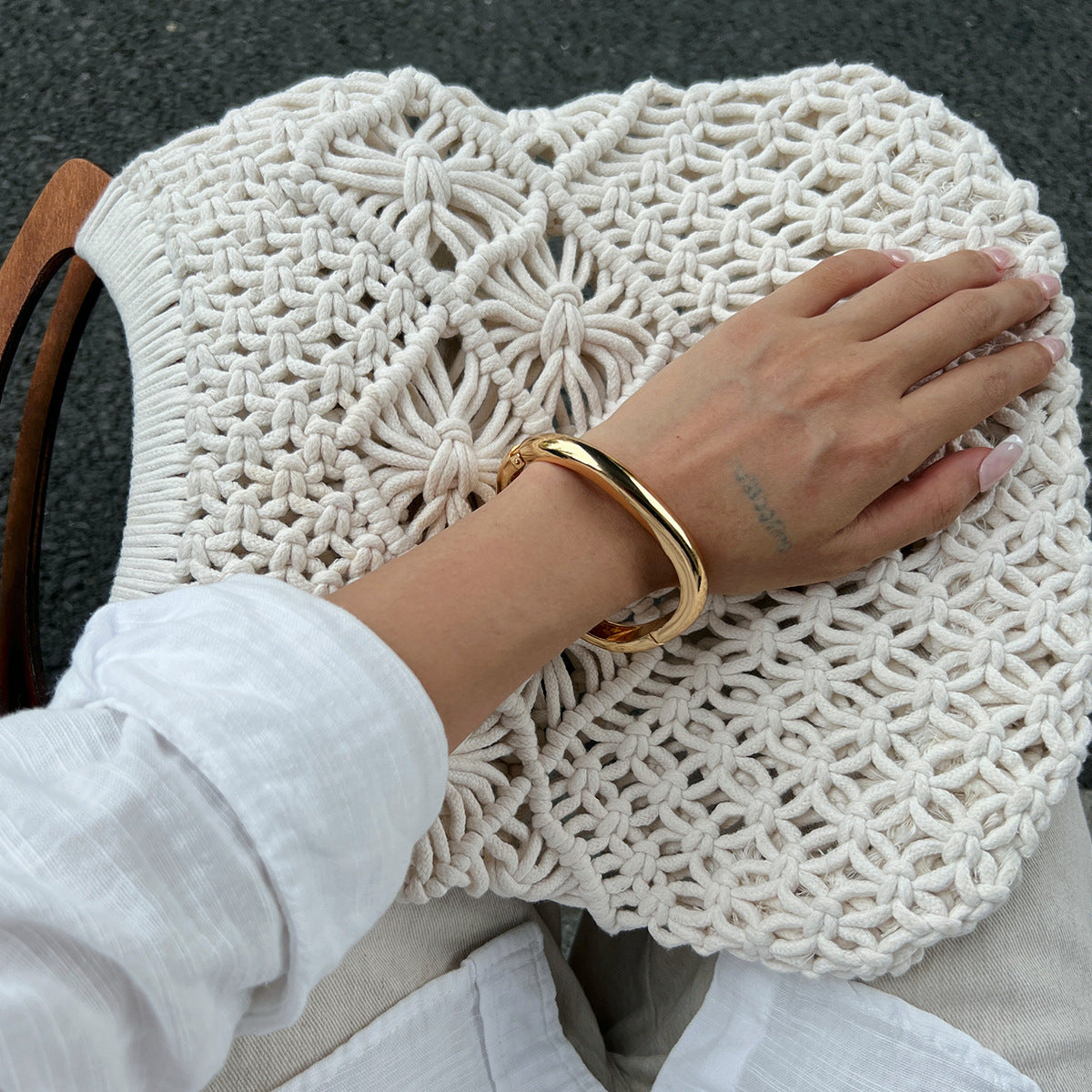 Maillard Style Retro Corrugated Open Bracelet Stacking Color Smudge Bracelet