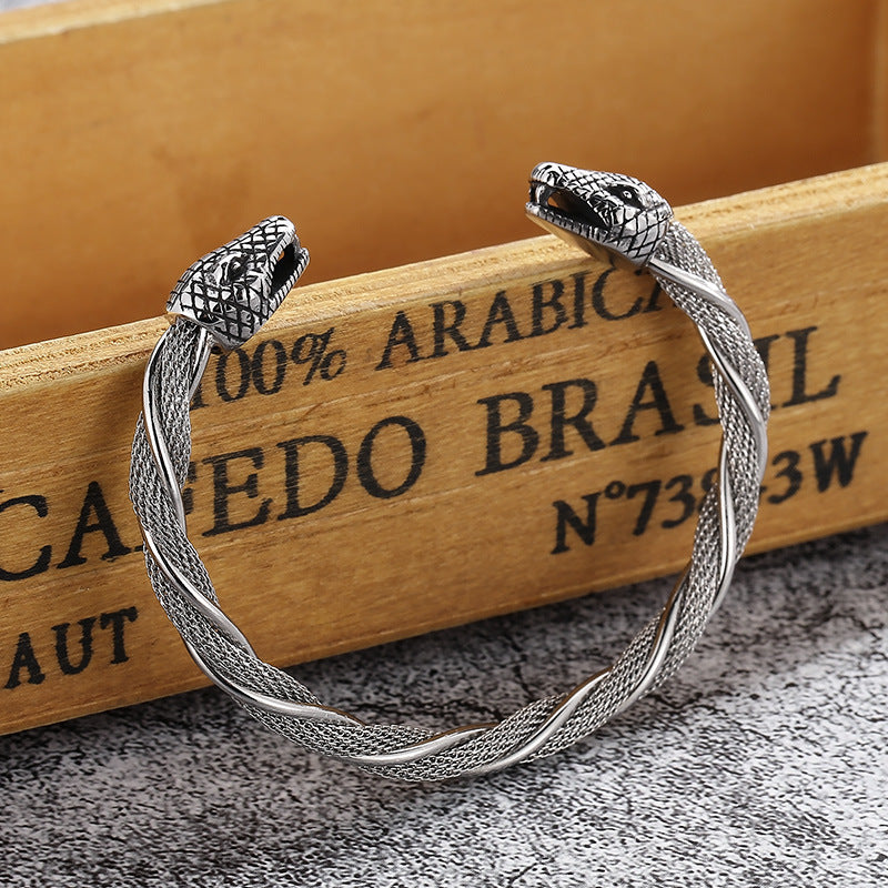 Double Wolf Head Punk Titanium Steel Men's Bracelet