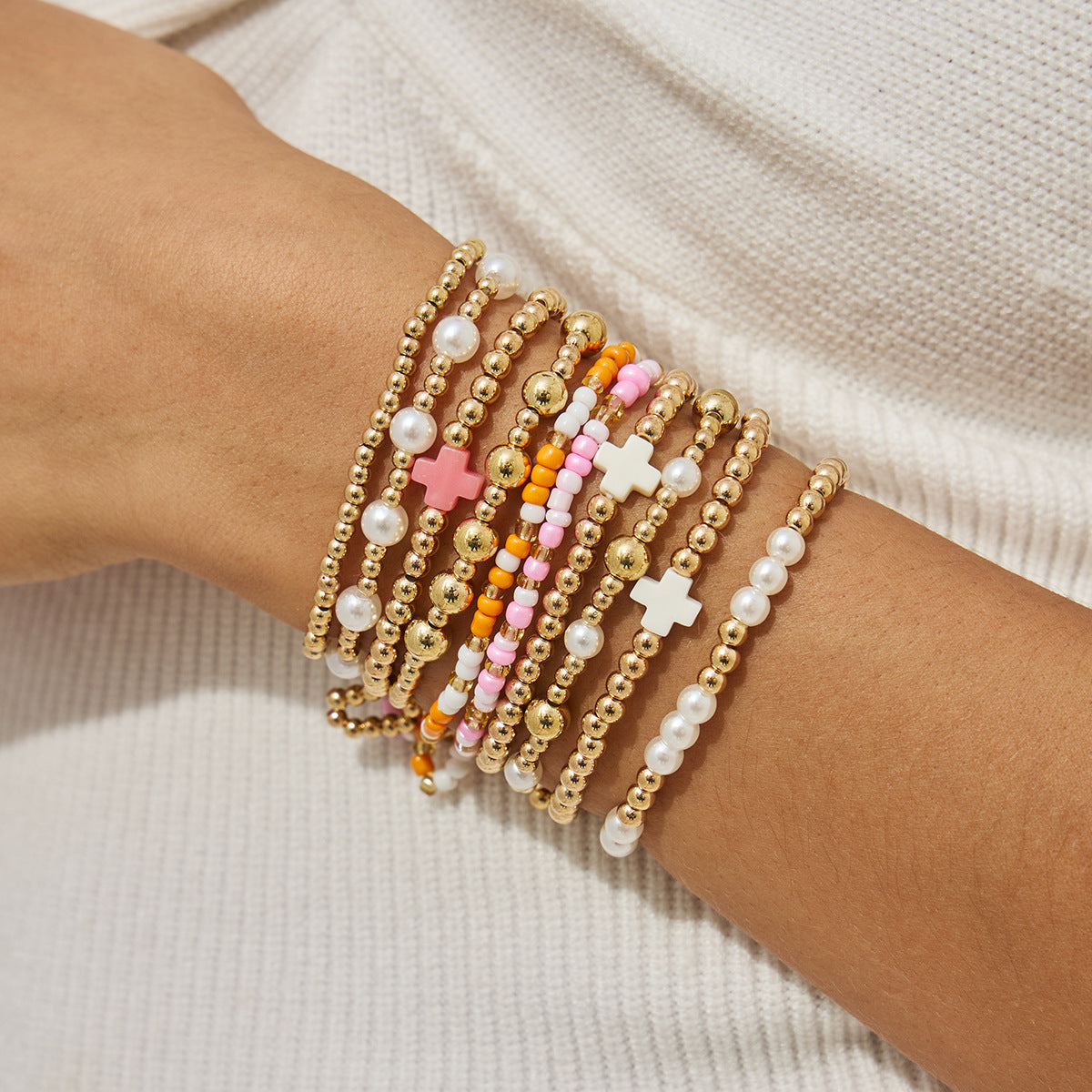 Planderful Starfish Cross Bracelet Elastic Beaded Jewelry Women Versatile Holiday Stacking Accessory Vienna Verve