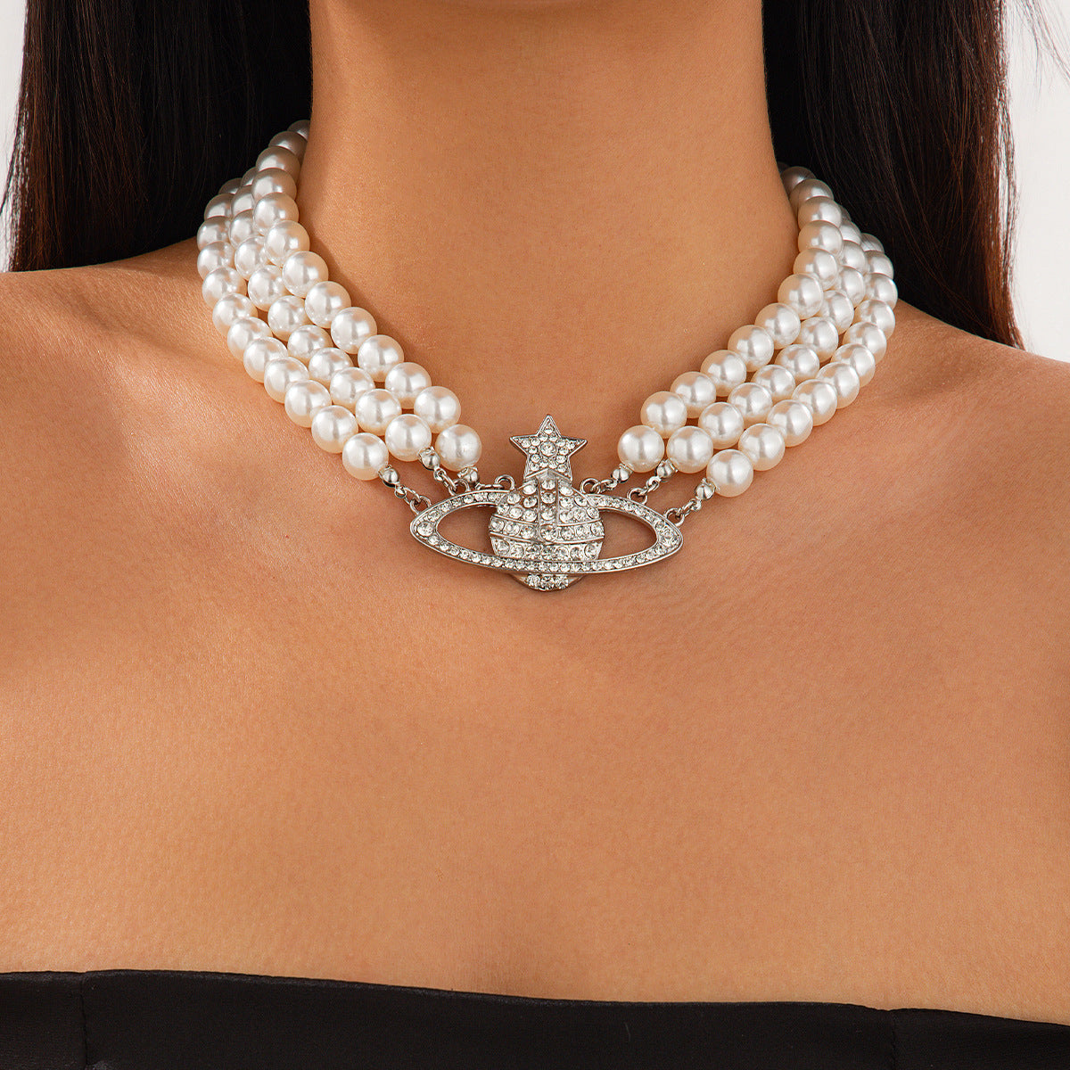 Pearl Planet & Star Fringe Layered Necklace