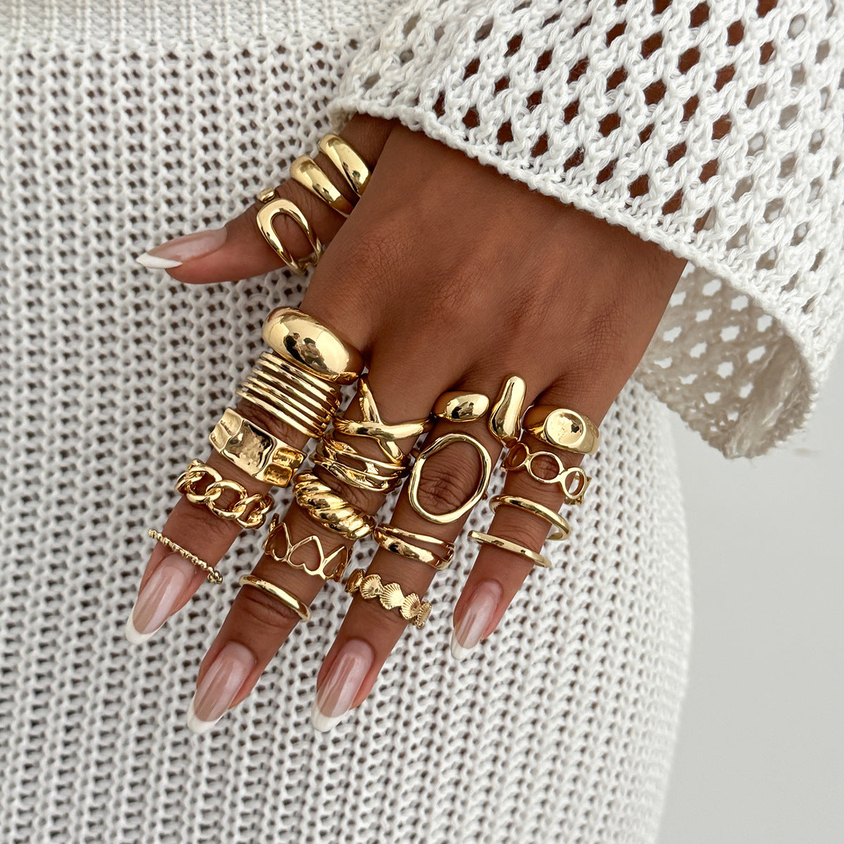 Planderful Vienna Verve Open Ring Set For Women Irregular Smooth Band With Statement Jewelry