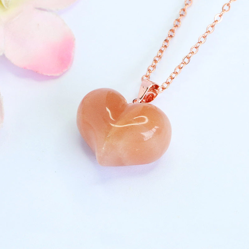 Orange Moonstone Heart 925 Silver Pendant — No Chain