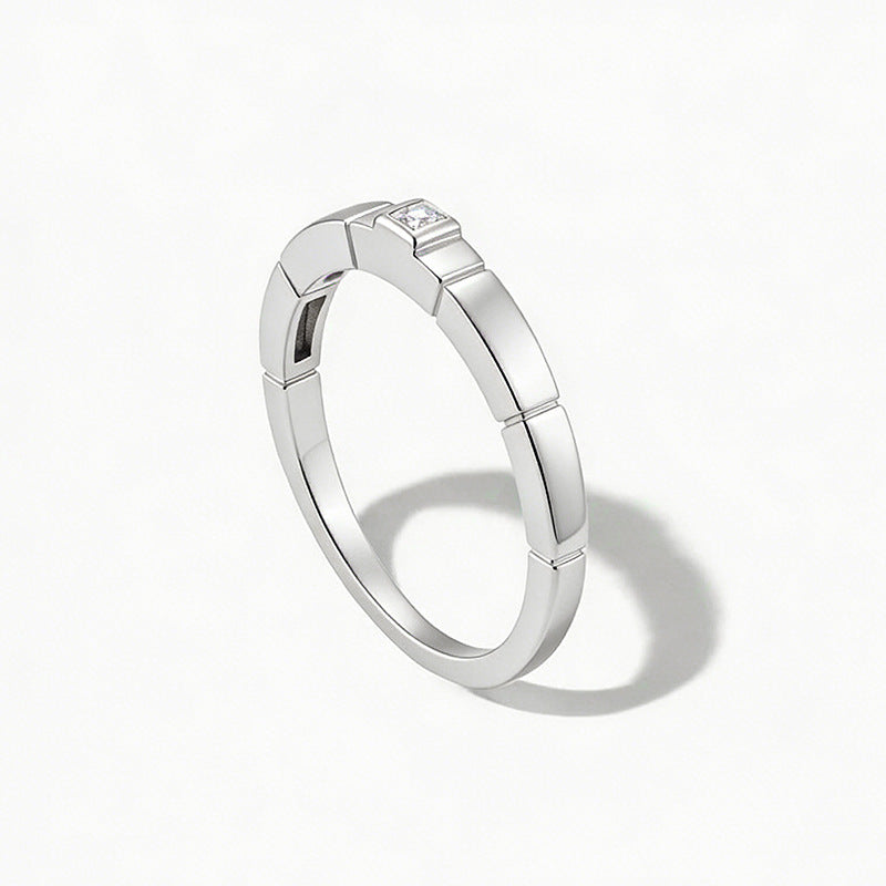 Geometric Square Inlaid Zircon Sterling Silver Ring, Personal Ring
