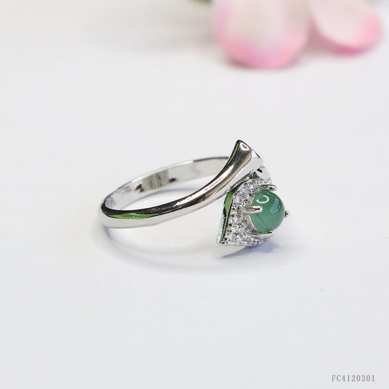 Blue Water Jadeite Leaf 5 mm Ring