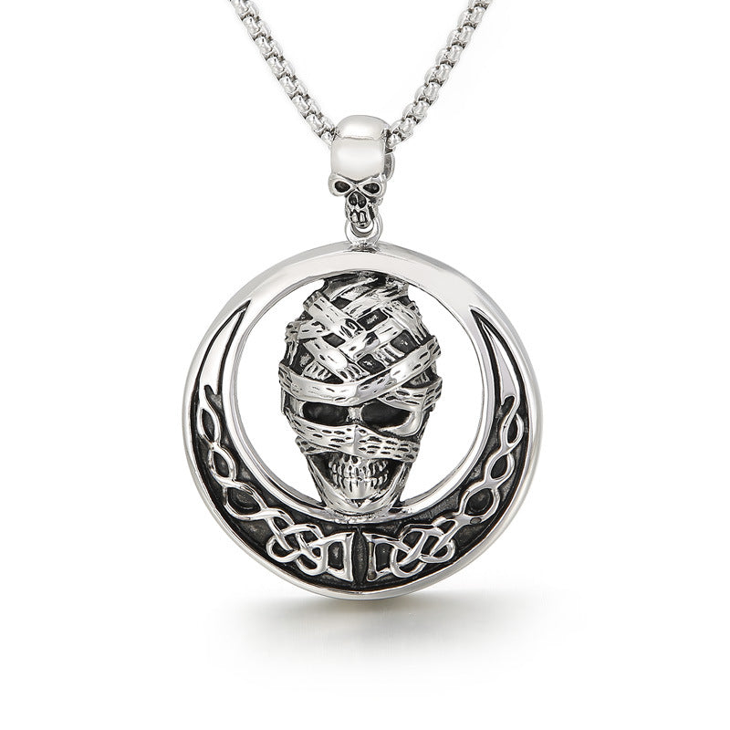Vintage Angel Wings Skull Mummy Men's Titanium Steel Pendant