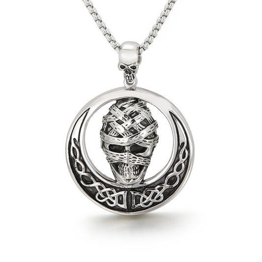 Vintage Angel Wings Skull Mummy Men's Titanium Steel Pendant