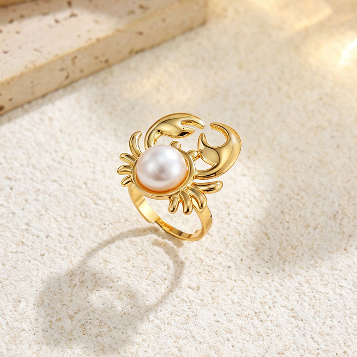 Planderful Ocean Starfish Ring With Imitation Pearl Adjustable Stainless Steel Statement Beach Jewelry For Women