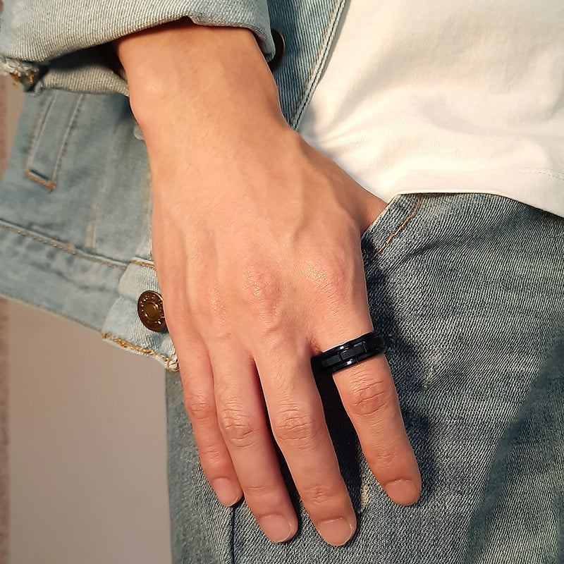 Tungsten Steel Tire Ring Black Men's Groove Ring Wholesale