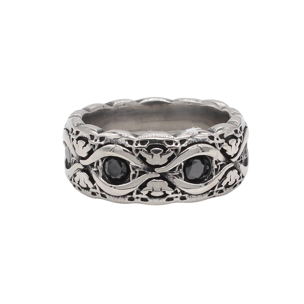 Planderful Jewelry Zircon Ring In Titanium Steel Retro European Inspired Personalized