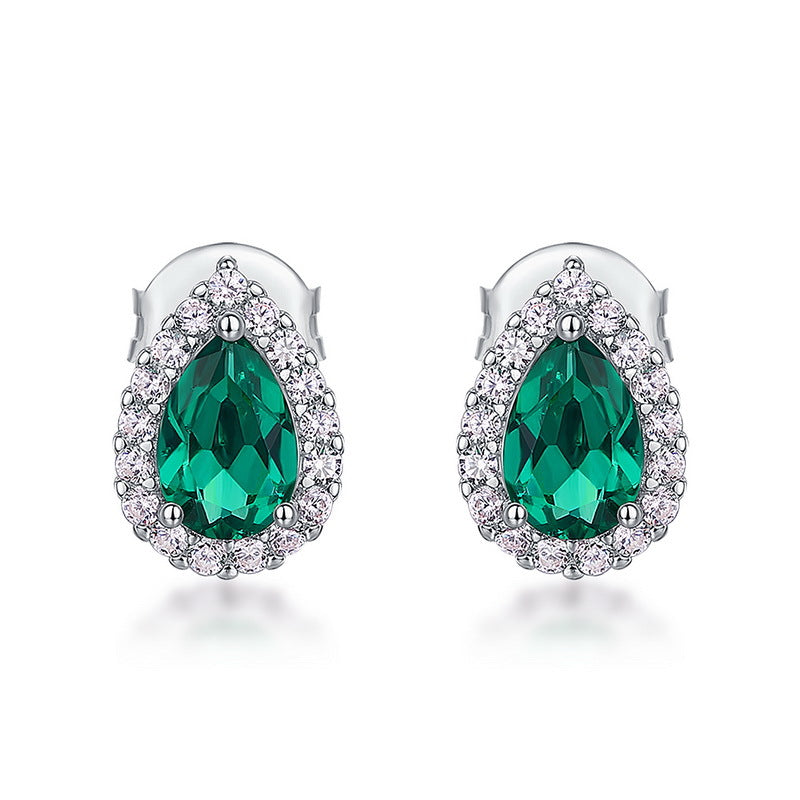 S925 Sterling Silver Lab-Grown Gemstone Teardrop Stud Earrings