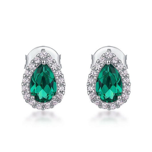 S925 Sterling Silver Lab-Grown Gemstone Teardrop Stud Earrings