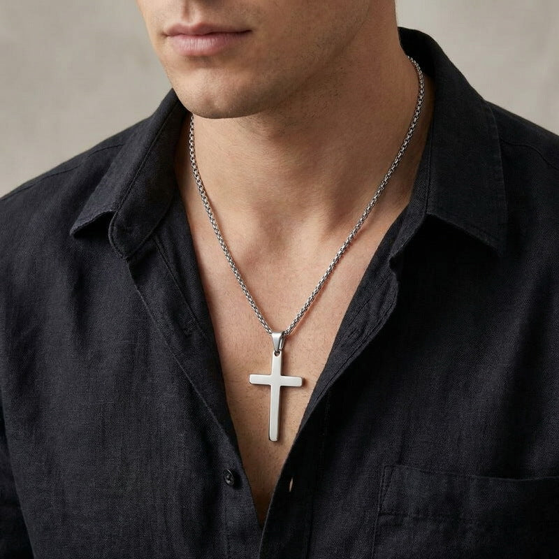 Japanese And Korean Pendant, And Smooth Cross Stainless Steel Men's And Women's Jewelry Necklace