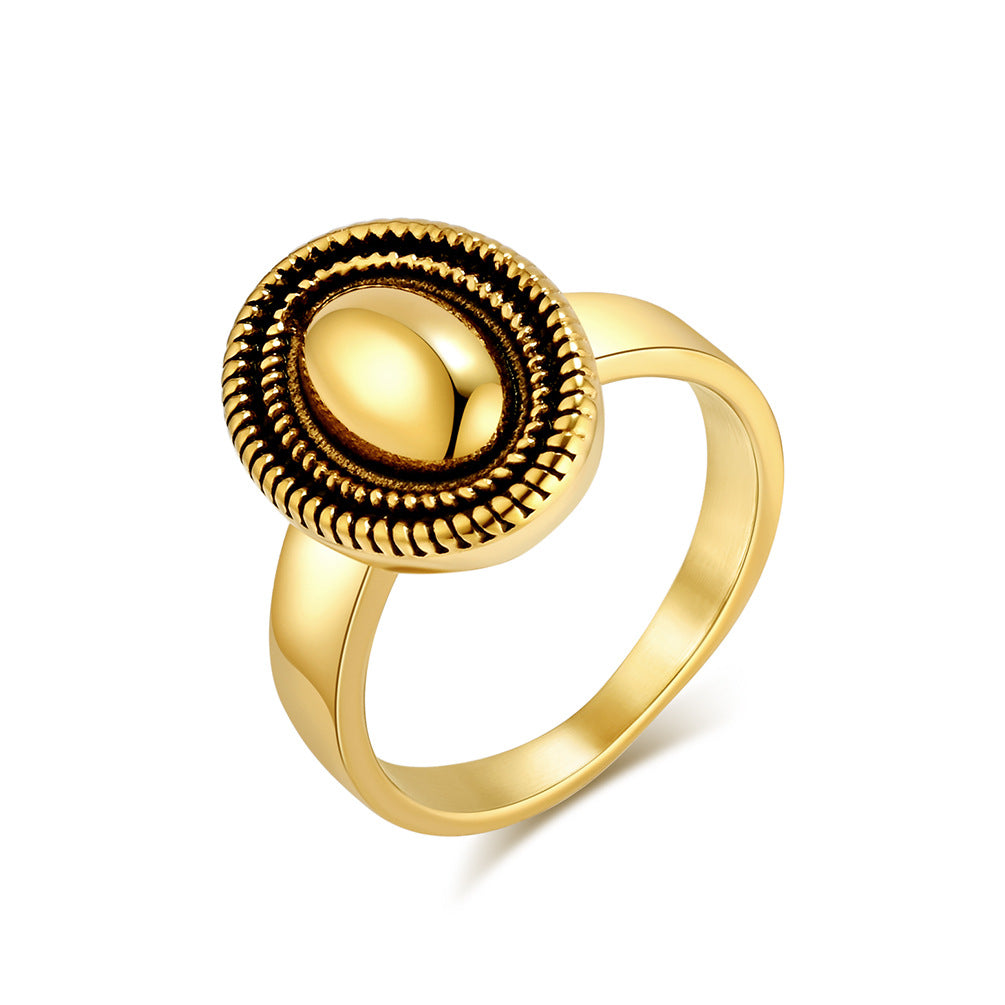 Planderful Personalized Retro Mirror Oval Ring For Women, Twist Edge Steel Jewelry, High Fashion Everyday Genie