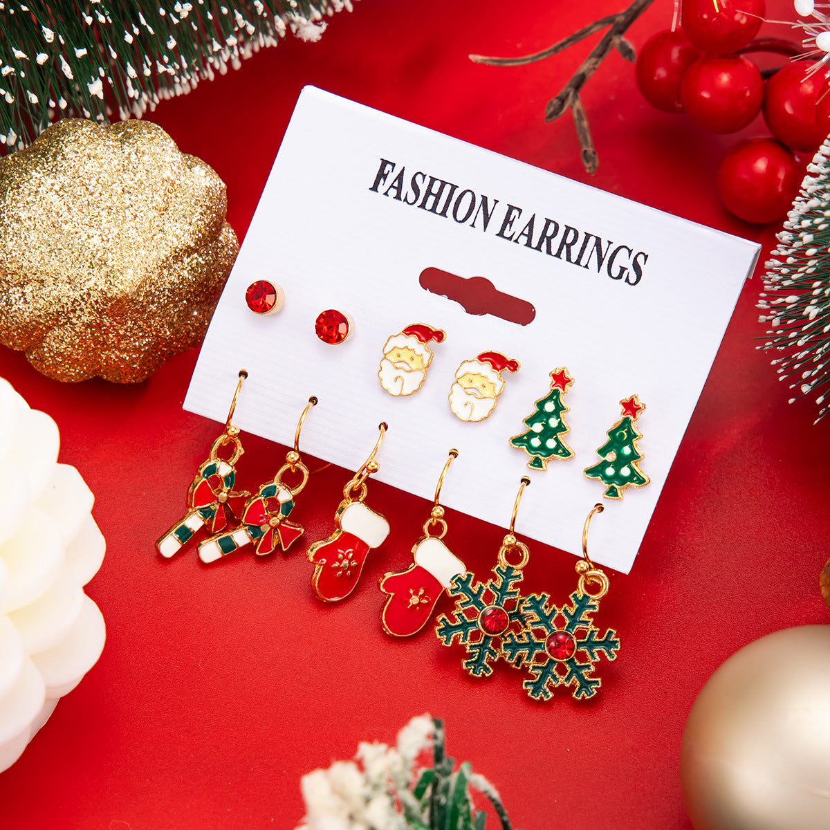 Planderful Christmas Snowflake Bell Earrings Set For Women Festive Pearl Elk Santa Cartoon Dripping Statement