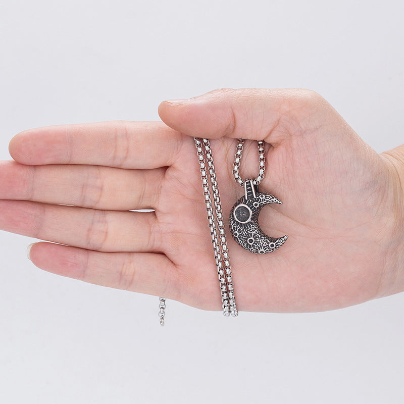 Steel Necklace – Vintage Moon Pendant
