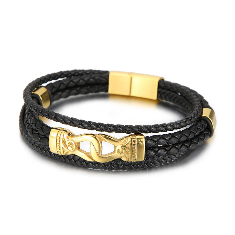 Planderful Men Magnetic Leather Bracelet Engraved Totem