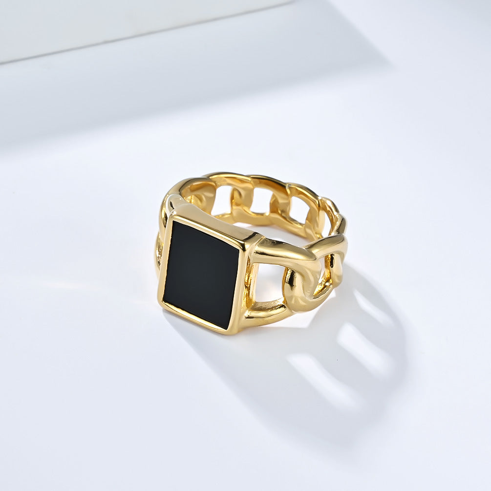 Planderful Everyday Genie Tiger Eye Titanium Steel Ring For Men Geometric Hollow Cuban Chain