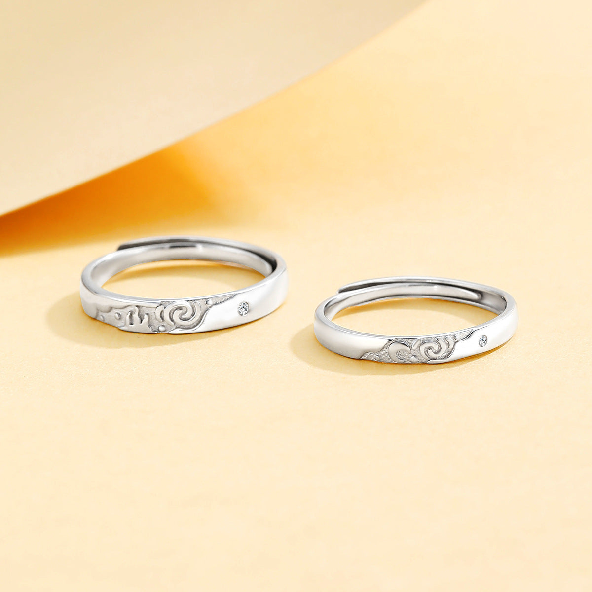 Planderful Jewelry Sterling Silver Couple Ring Mountains And Rivers Moonlit Reflection For Him And Her