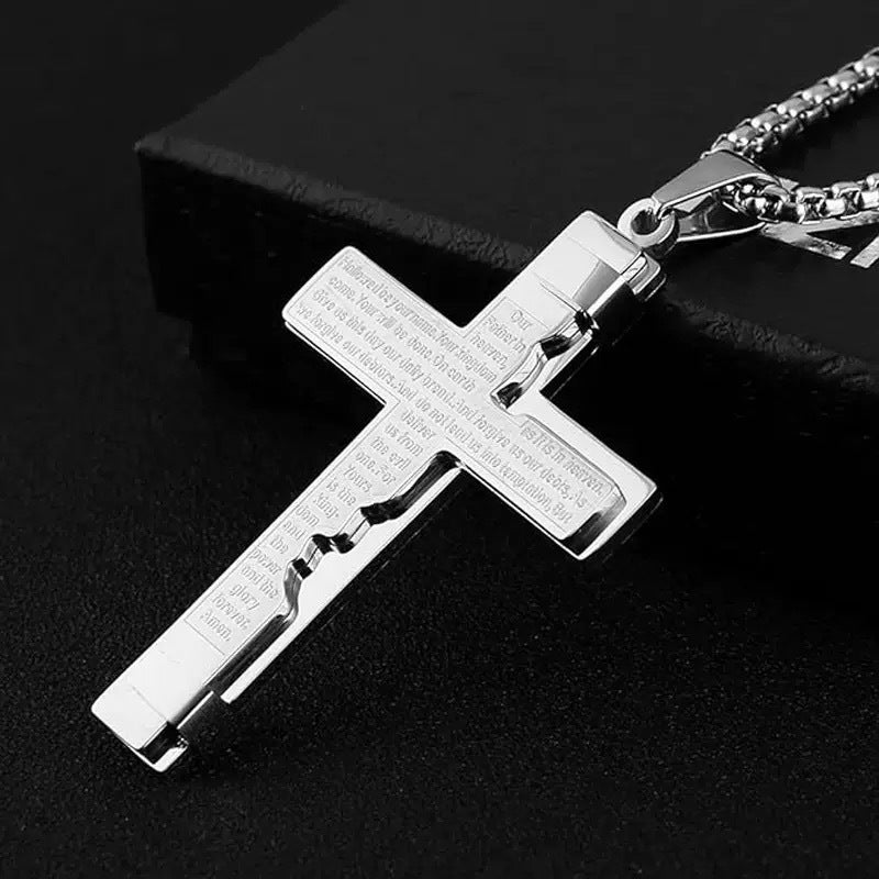 Planderful Cross Pendant Necklace Titanium Steel Premium Non Fade Durable Men's Hip Hop Jewelry