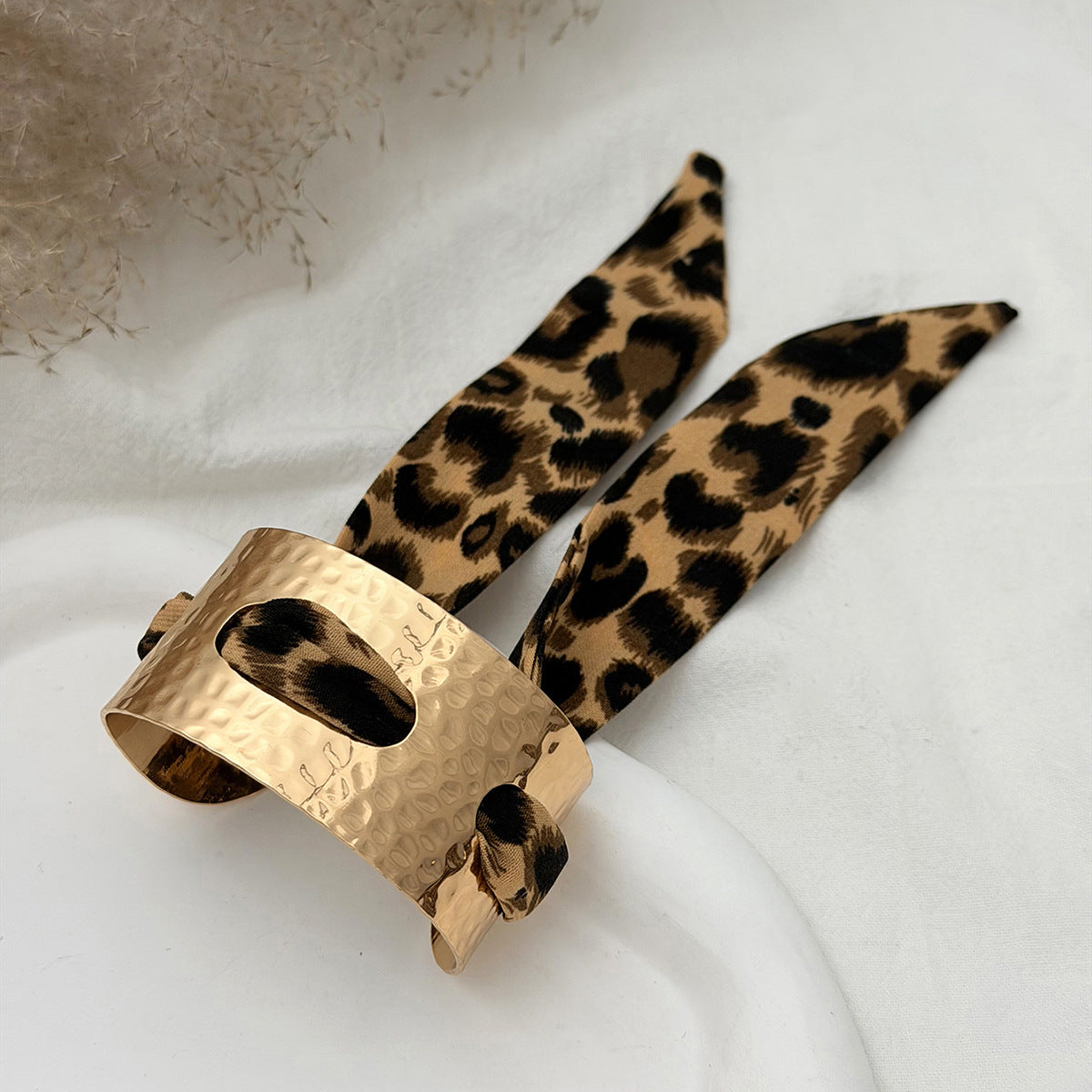 Planderful Collection Vienna Verve Bracelet For Women Hammer Pattern Wide Surface Opening Leopard Print Silk Scarf