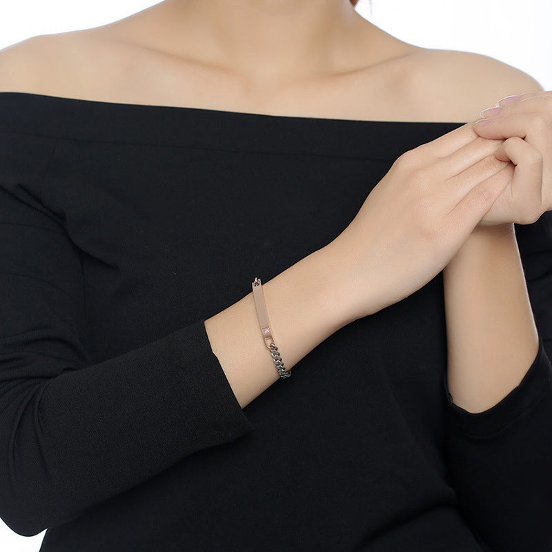 Bracelet Zircon Titanium Steel Couple Lettering Laser Bracelet