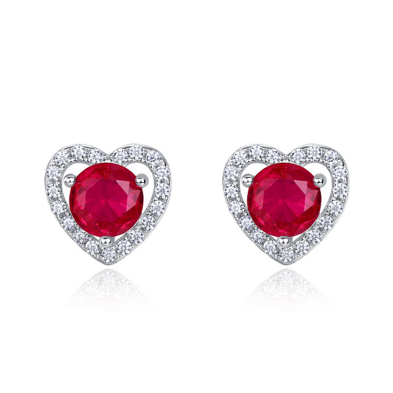 S925 Sterling Silver Lab-Grown Ruby Round Stud Earrings