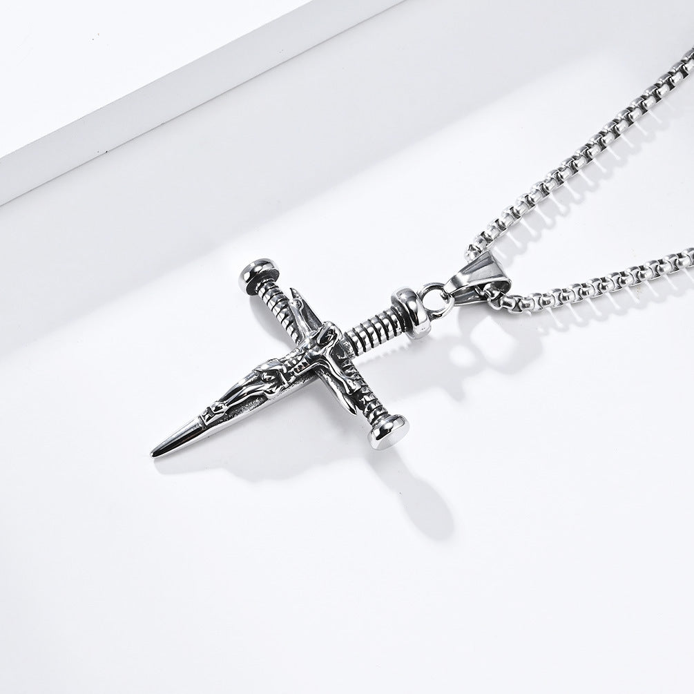Cross-Border Amazon Retro Style Stainless Steel Cross Necklace for Men