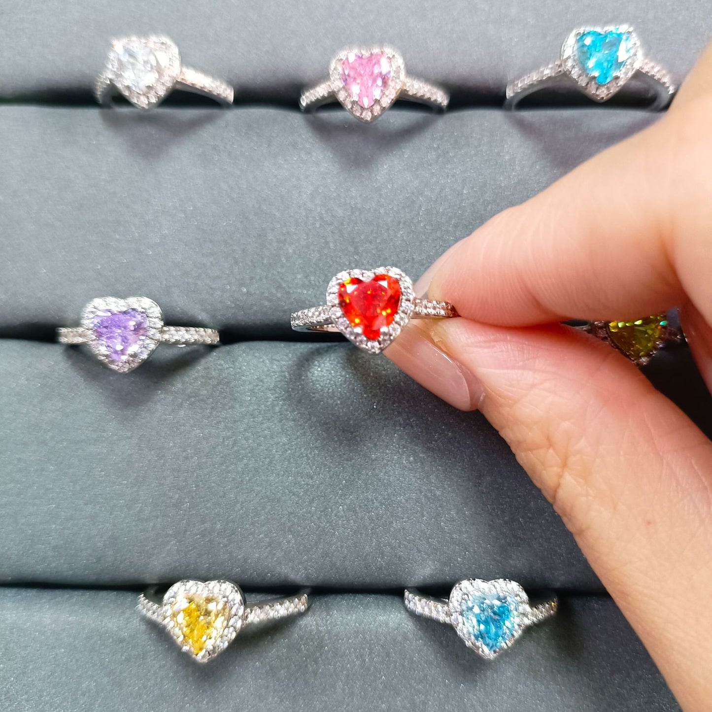 New 925 Sterling Silver 1ct Flame Ice Heart-Shaped Love Ring