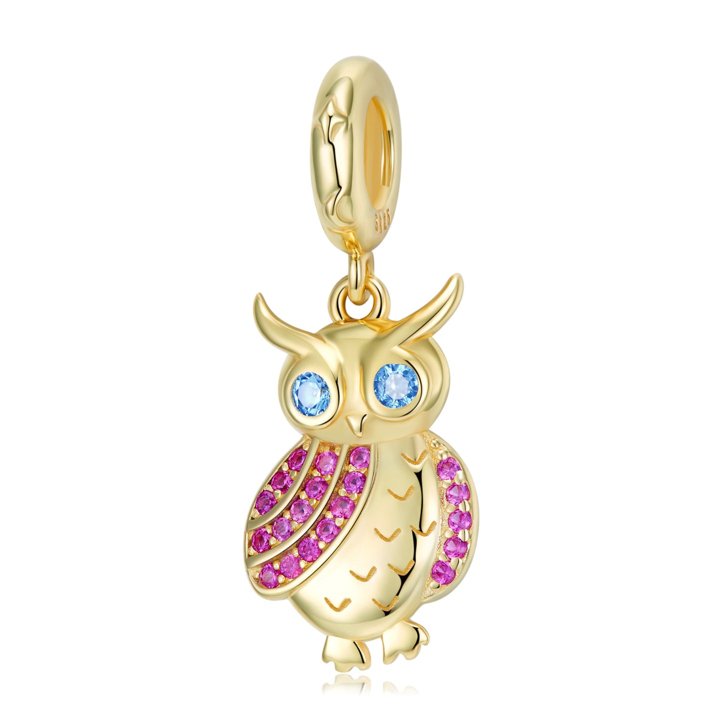 Planderful Jewelry Owl Zircon Pendant Necklace Sterling Silver Gold Plated Finish