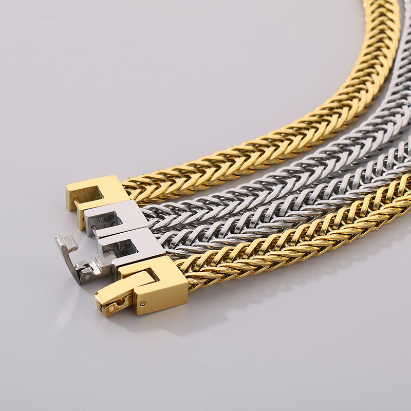 Hiphop Hip Hop Whip Chain Necklace, Stylish Weaving Encrypted Keel Chain Buckle Stainless
