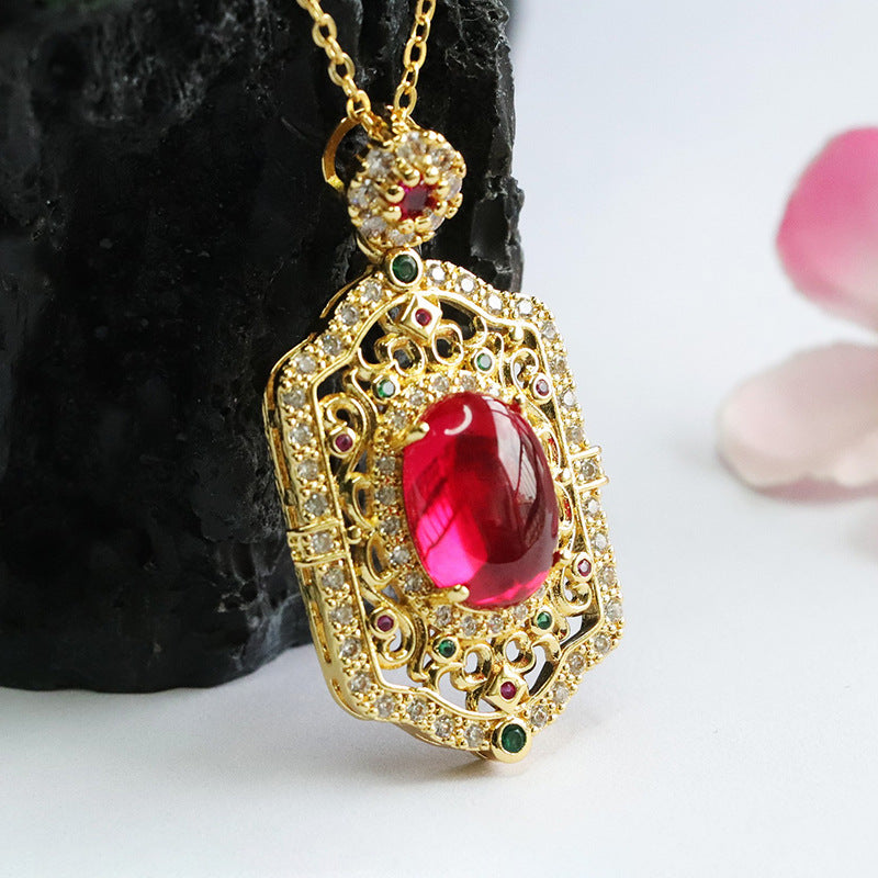 Lab-Grown Ruby Ruyi Motif Pendant — No Chain