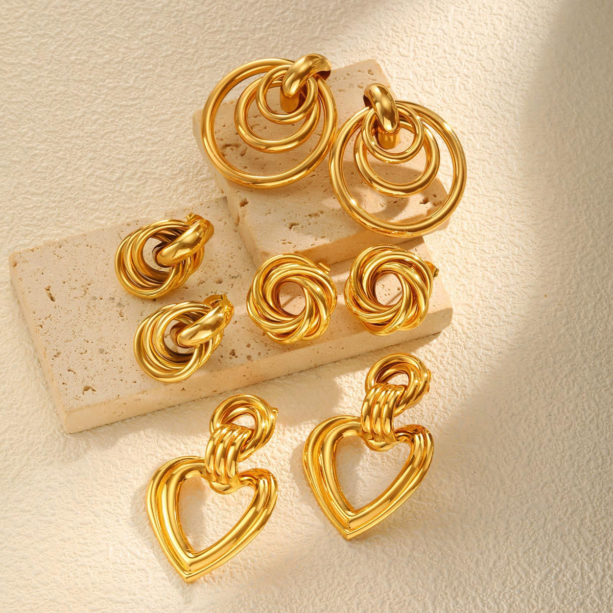 Layered Geometric Circle Drop Earrings — Four Styles