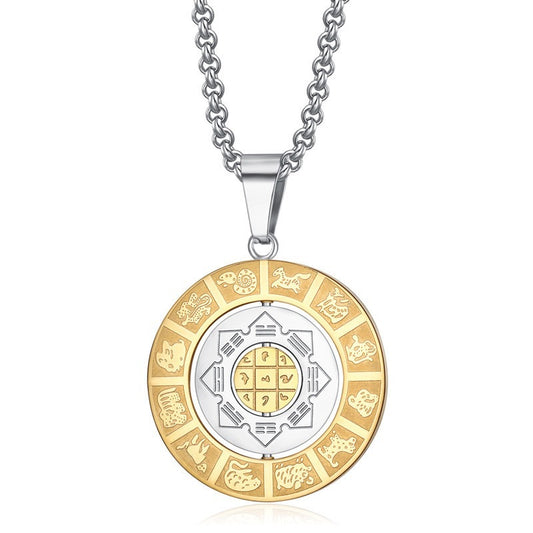Planderful Zodiac Sign Pendant Necklace Rotating Card Twelve Signs Stainless Steel Unisex Gift