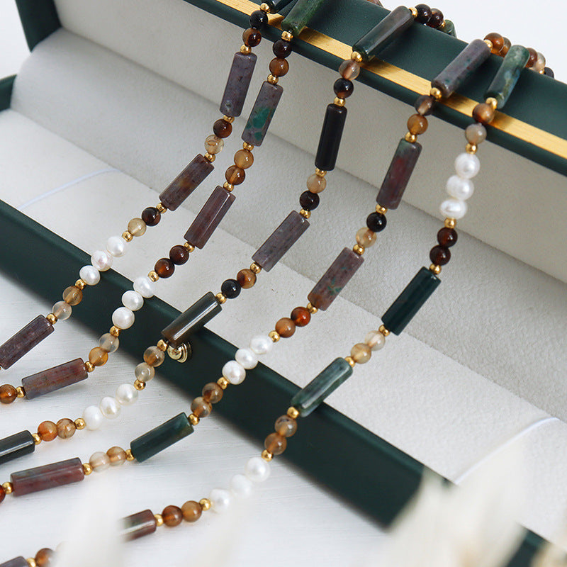 Luxurious Handmade Freshwater Pearl Necklace with Natural Stone Beads for Women