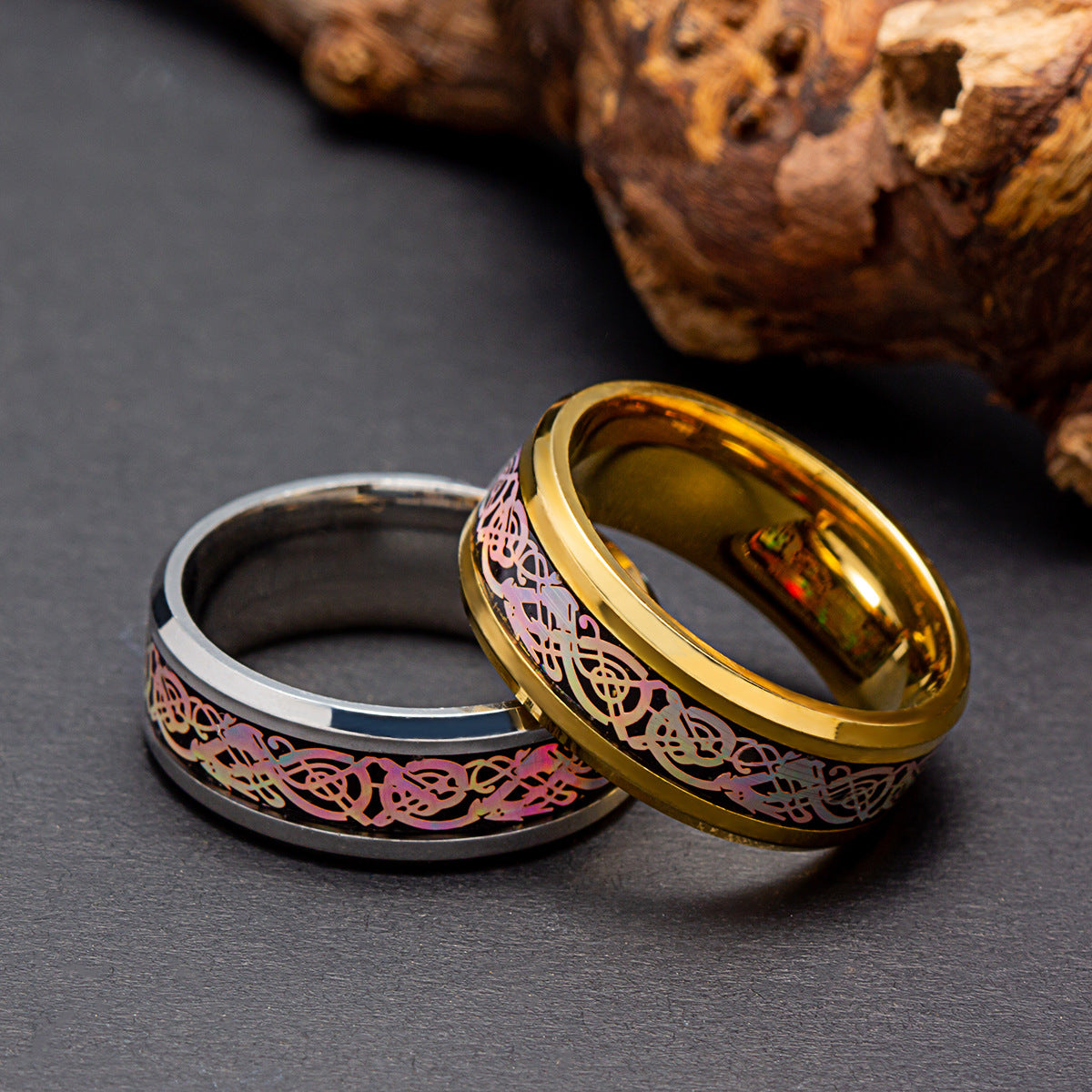 Dragon Pattern Titanium Steel Ring - Colorful Mythical Men's Jewelry