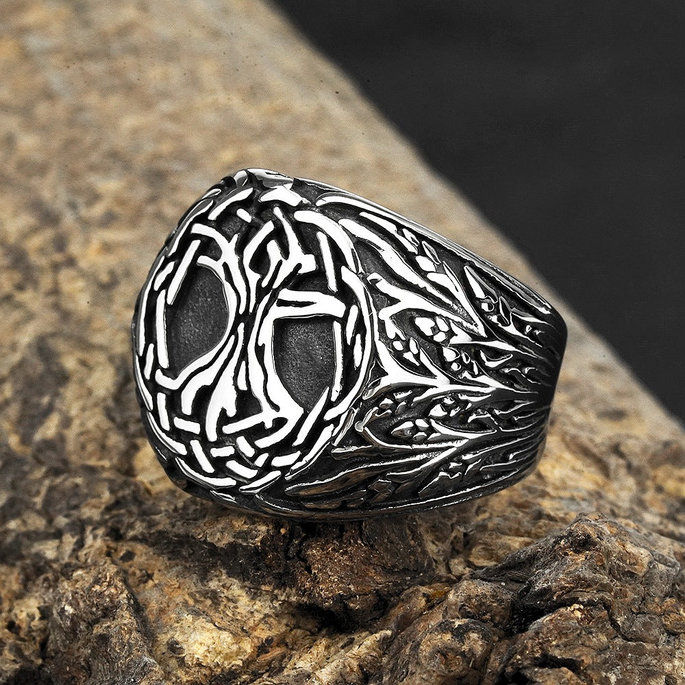 European And American Jewelry Wholesale Men's Titanium Steel Ring Retro Viking Tree Of Life Does Not Fade