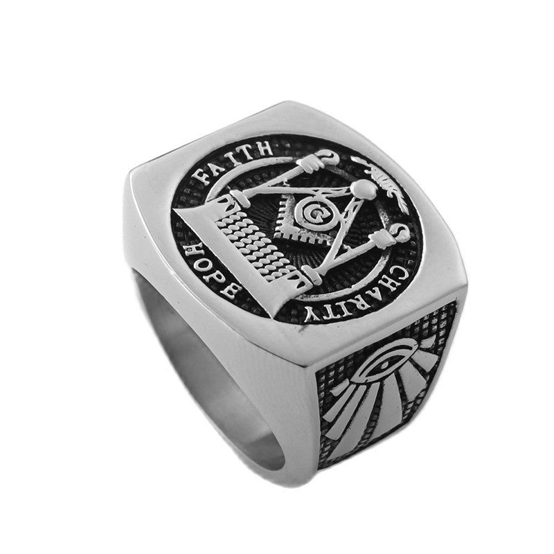 Trendy Titanium Steel Masonic Ring for Men - Retro Stainless Steel Letter Accessory