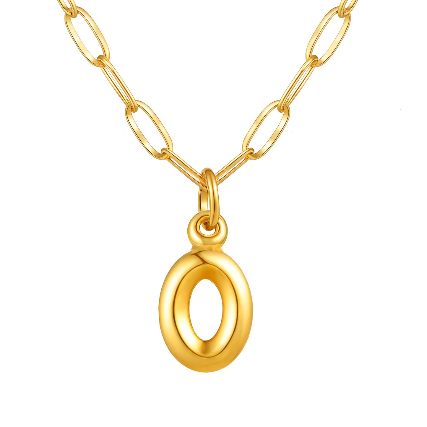 Stainless Steel Small Square Chain – Three-Dimensional Letter Necklace – Gold
