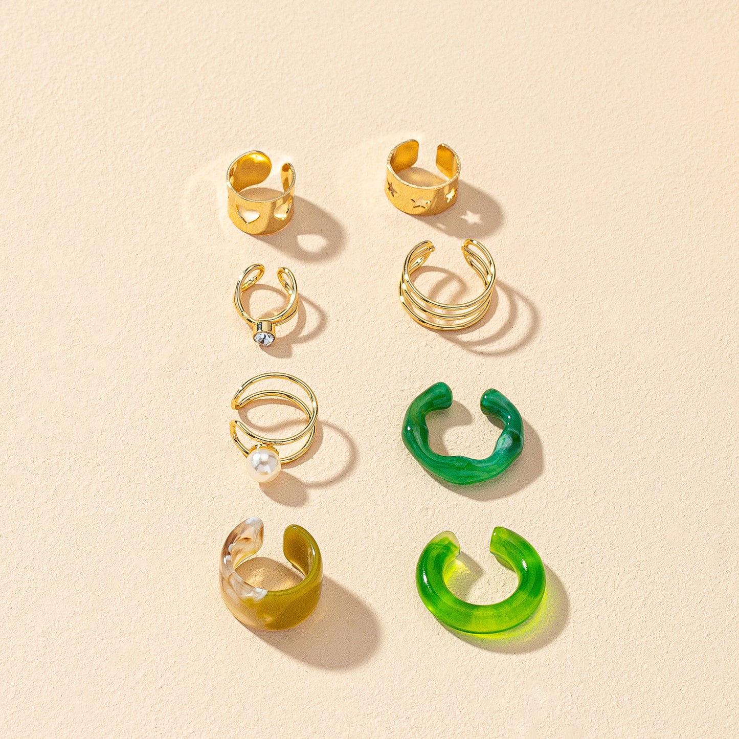 European American Fusion 8-Piece Ring Set - Vienna Verve Bold Earrings