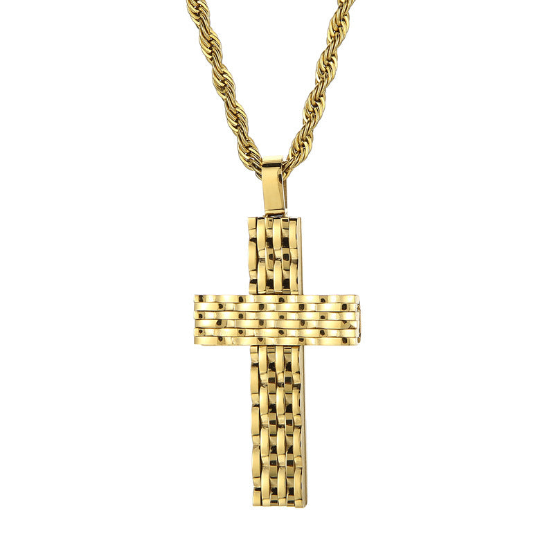 Customized Men's Titanium Steel Cross Pendant in Sleek Punk Style