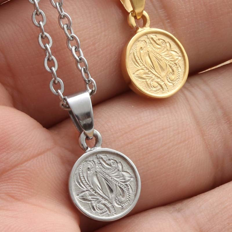 Punk Style Titanium Steel Gold Coin Necklace for Men - Retro Round Pendant by Planderful