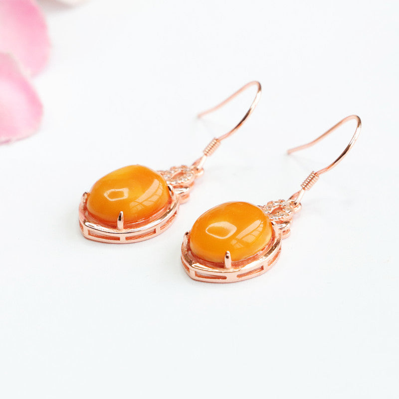 925 Sterling Silver Beeswax Amber Heart Earrings