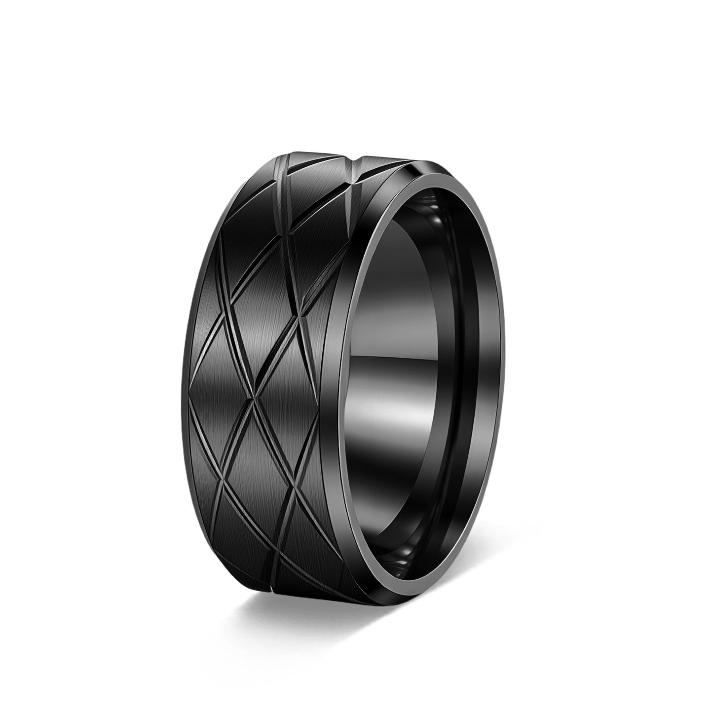 Planderful Rhombus Couple Stainless Steel Ring Engraved With Protection Statement Unisex Gift