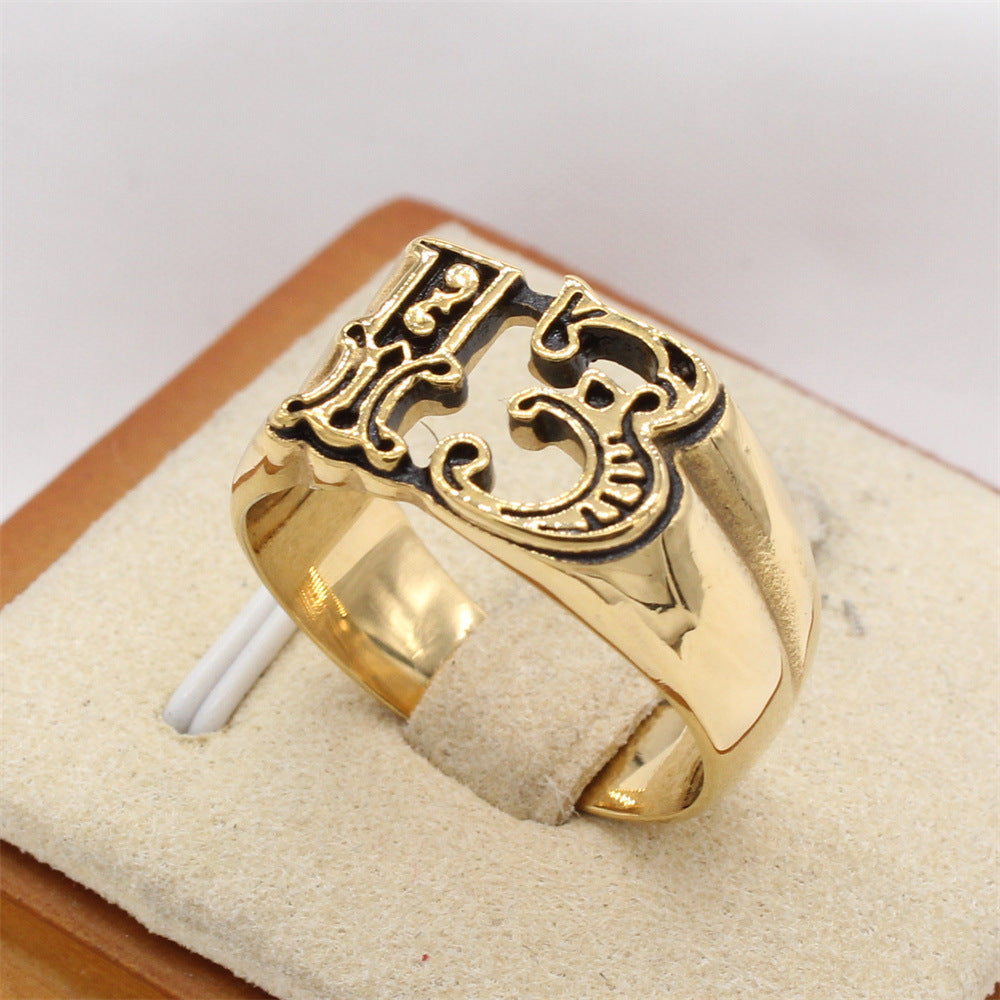 Planderful Everyday Genie European and American Personalized Retro 13 Titanium Steel Ring – Stylish and Durable Jewelry