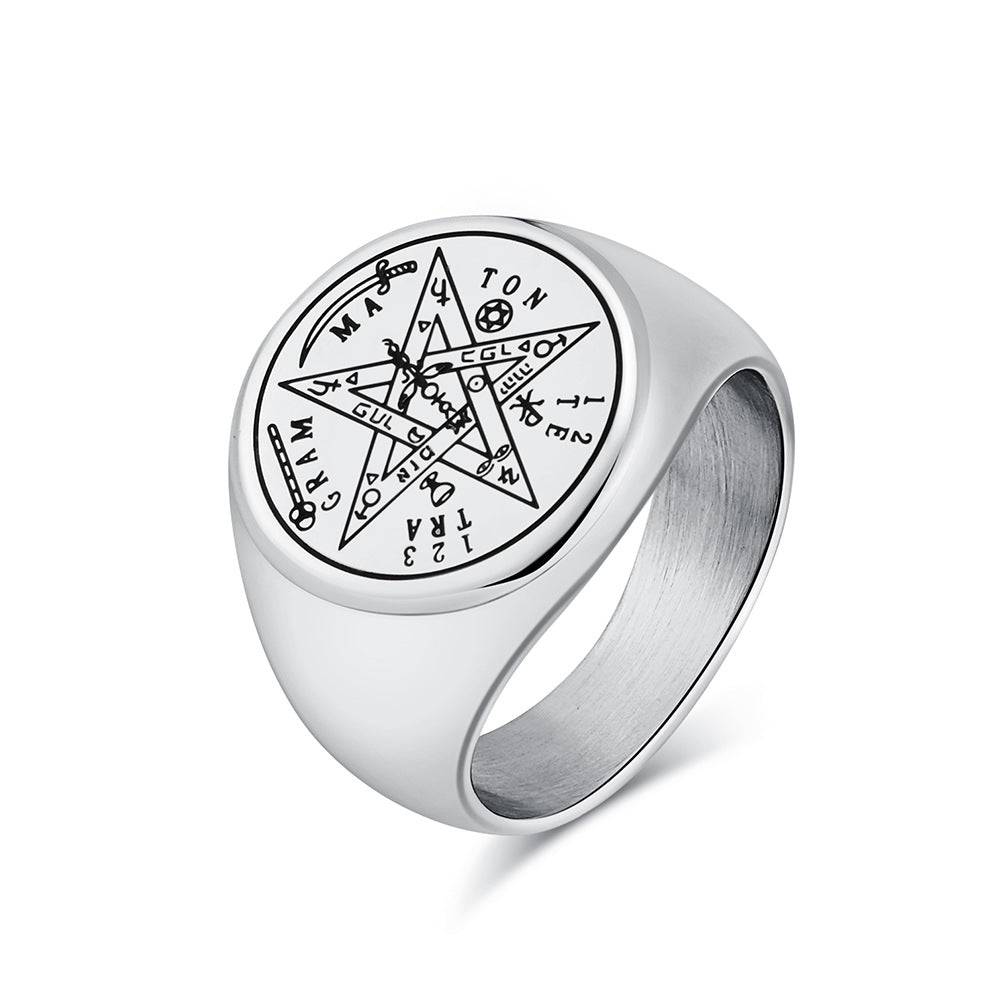 Steel Ring - Statement Geometric Five-Point Star Design For Everyday Mens Jewelry Accessory