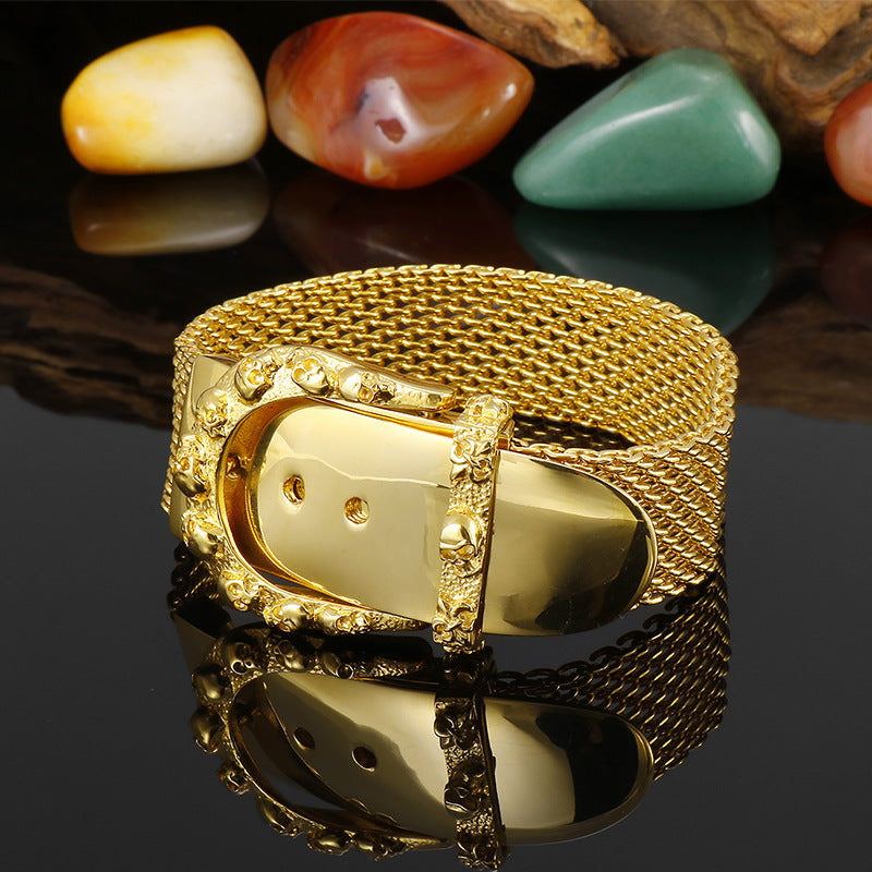 Gold-Plated Stainless Steel Snake Bone Bracelet for Men - Trendy European and American Fashion