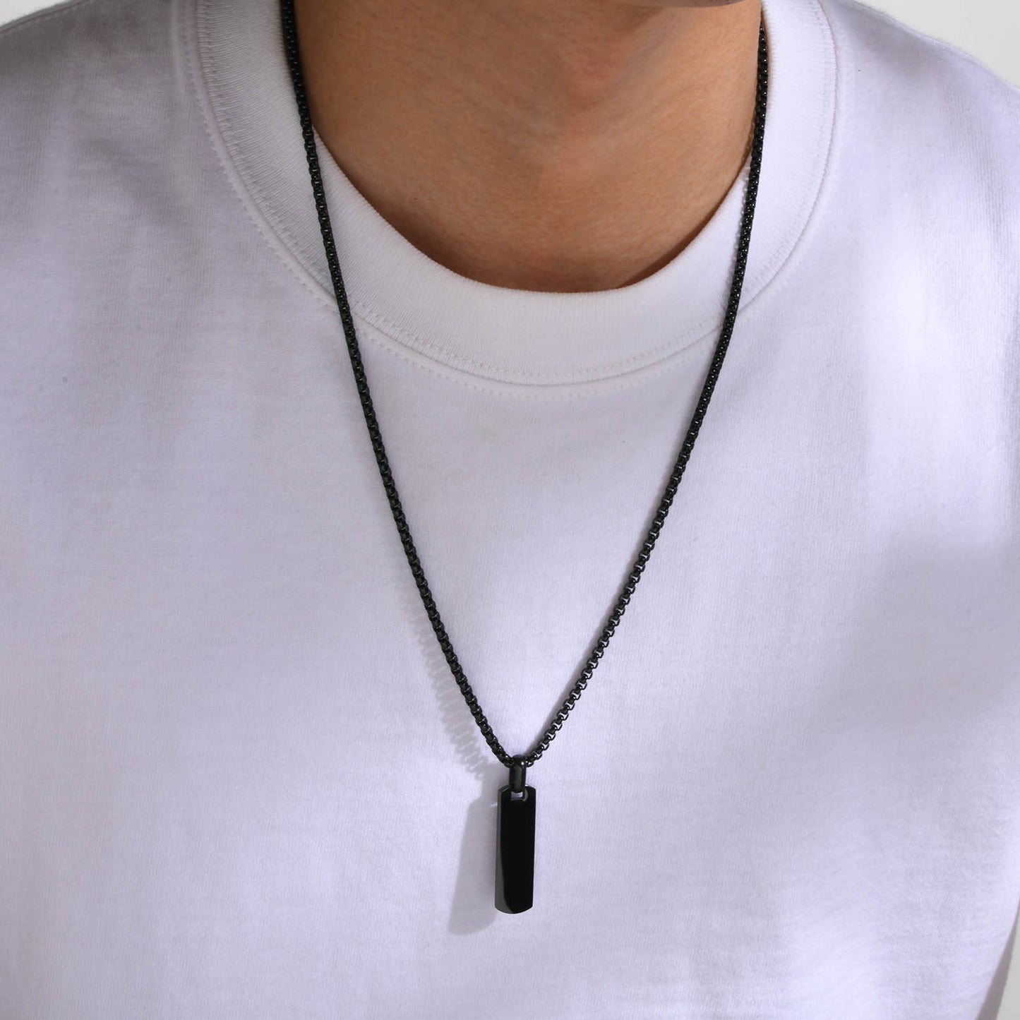 Stainless Steel Glossy Tag Black Pendant Necklace for Men